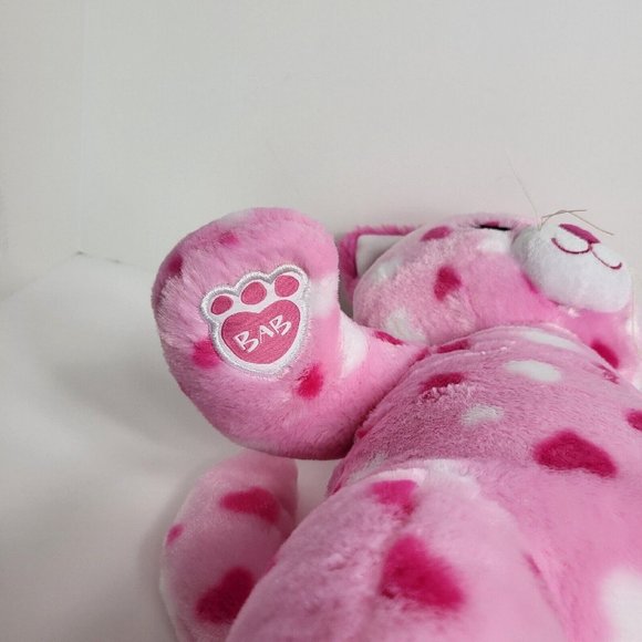 Build A Bear Workshop Plush Cat Kitten Pink White Hearts 17" BAB 2014 Soft Eyes - Picture 13 of 16